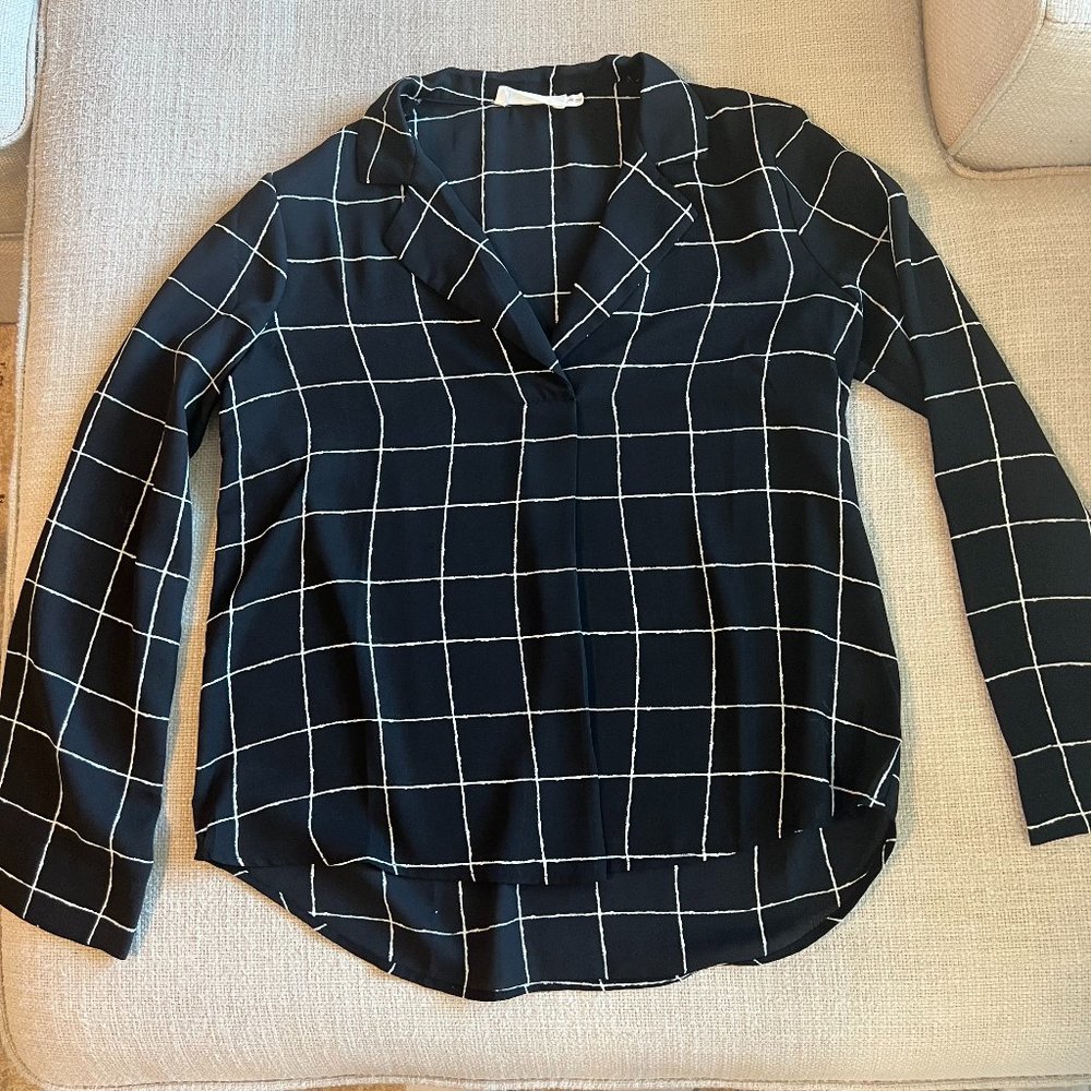 All in Favor Black with White Stripes Blouse, XS